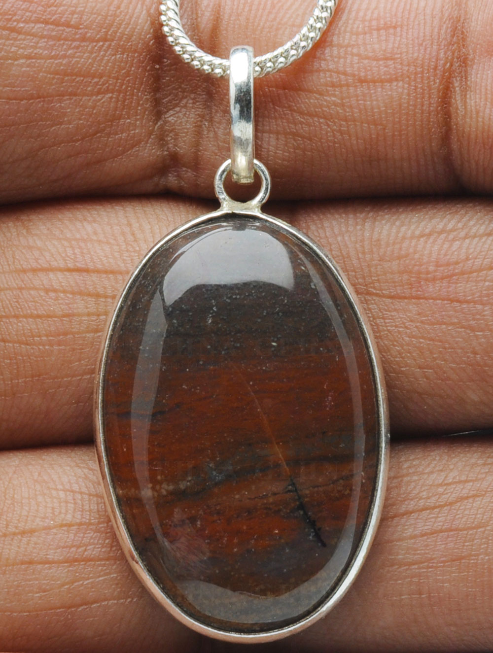 Iron Tiger’S Eye Gemstone Studded Pendant In.925 Silver Overlay GP4143