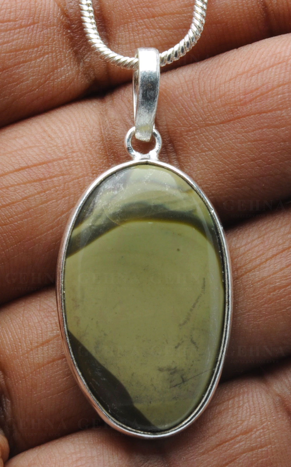 Creek Jasper Gemstone Studded Pendant In.925 Silver Overlay GP4146