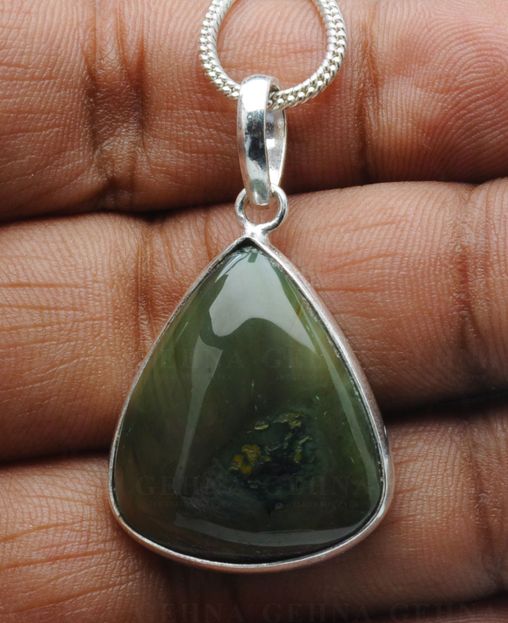 Desert Sage Jasper Gemstone Studded Pendant In.925 Silver Overlay GP4148
