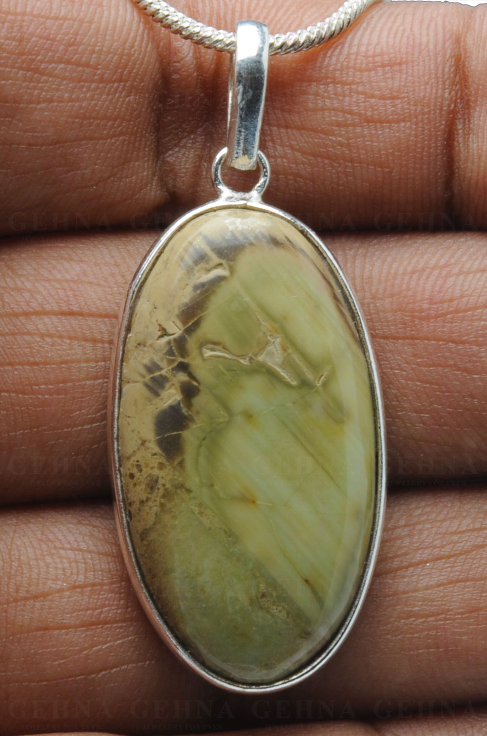 Creek Jasper Gemstone Studded Pendant In.925 Silver Overlay GP4149