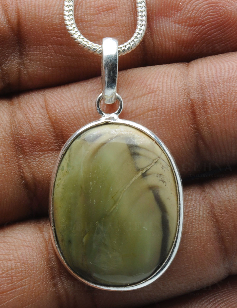Creek Jasper Gemstone Studded Pendant In.925 Silver Overlay GP4150