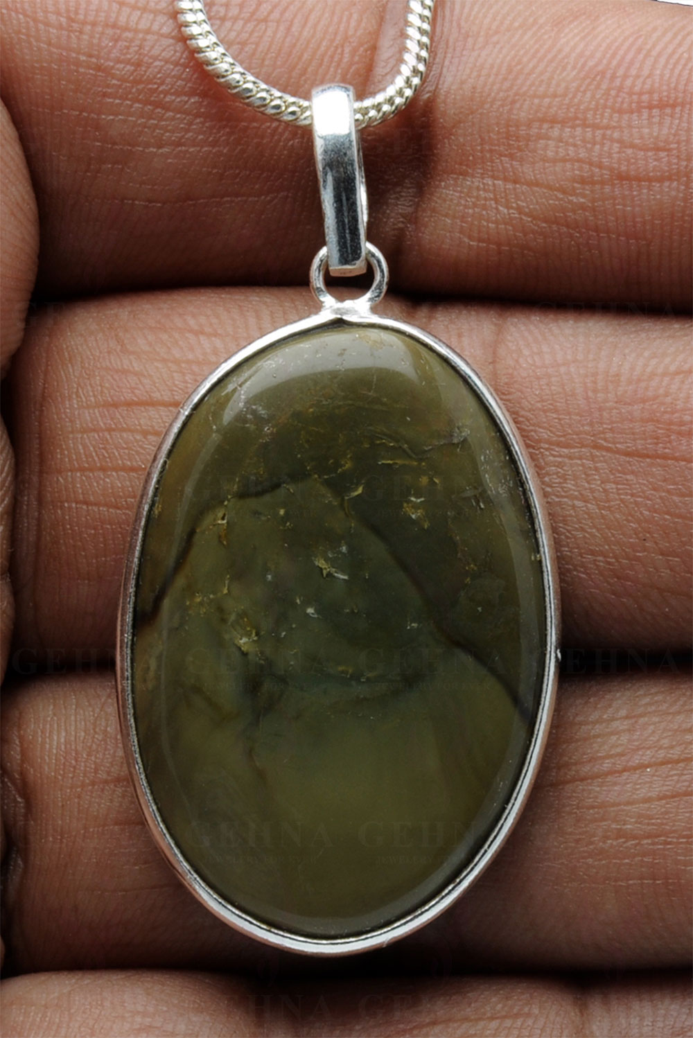 Green Creek Jasper Gemstone Studded Pendant In.925 Silver Overlay GP4151