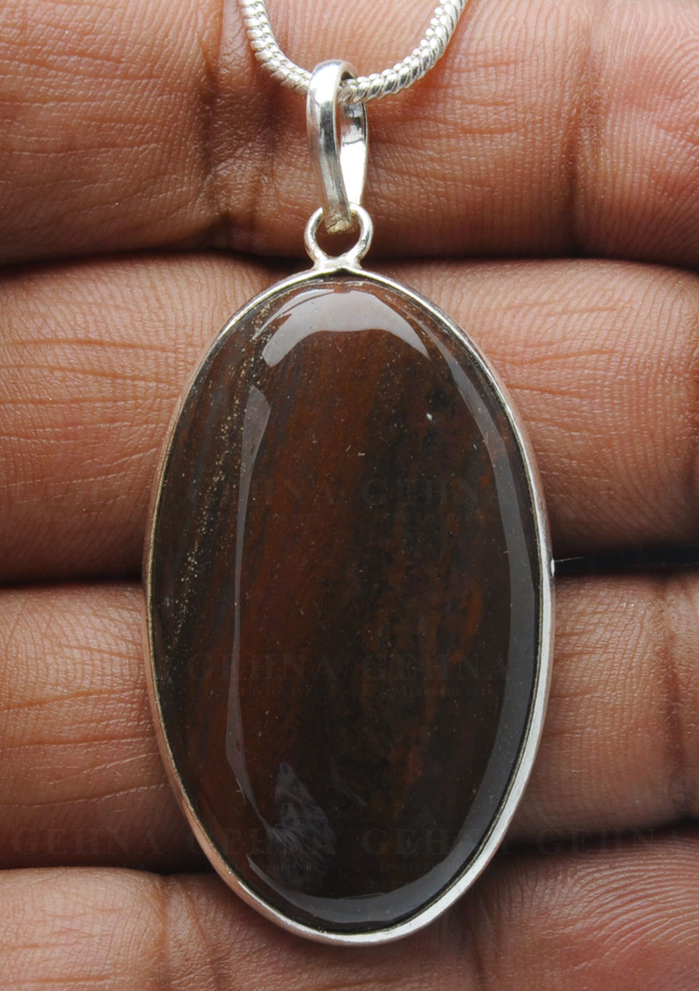 Iron Tiger’S Eye Gemstone Studded Pendant In.925 Silver Overlay GP4152