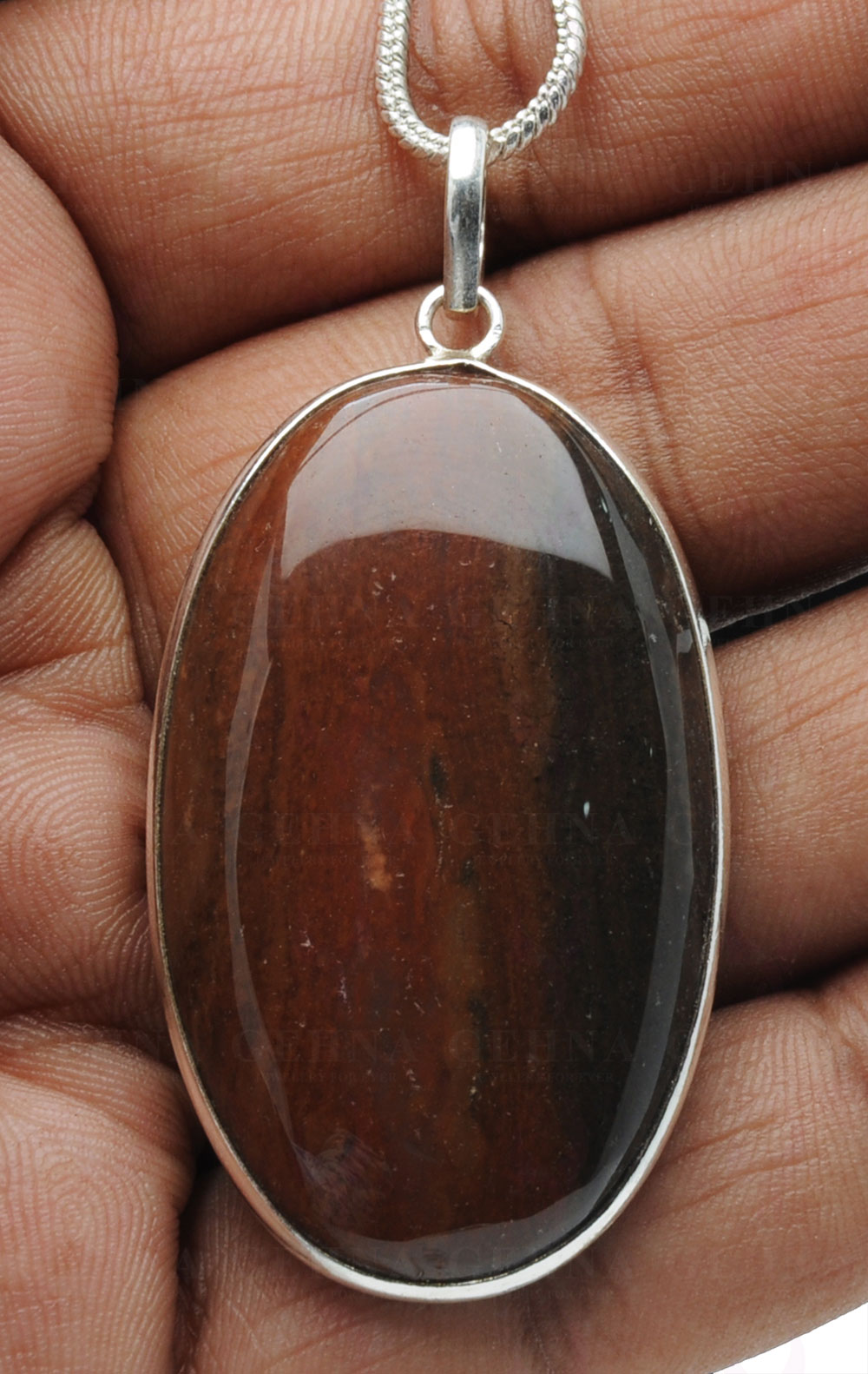 Iron Tiger’S Eye Gemstone Studded Pendant In.925 Silver Overlay GP4156