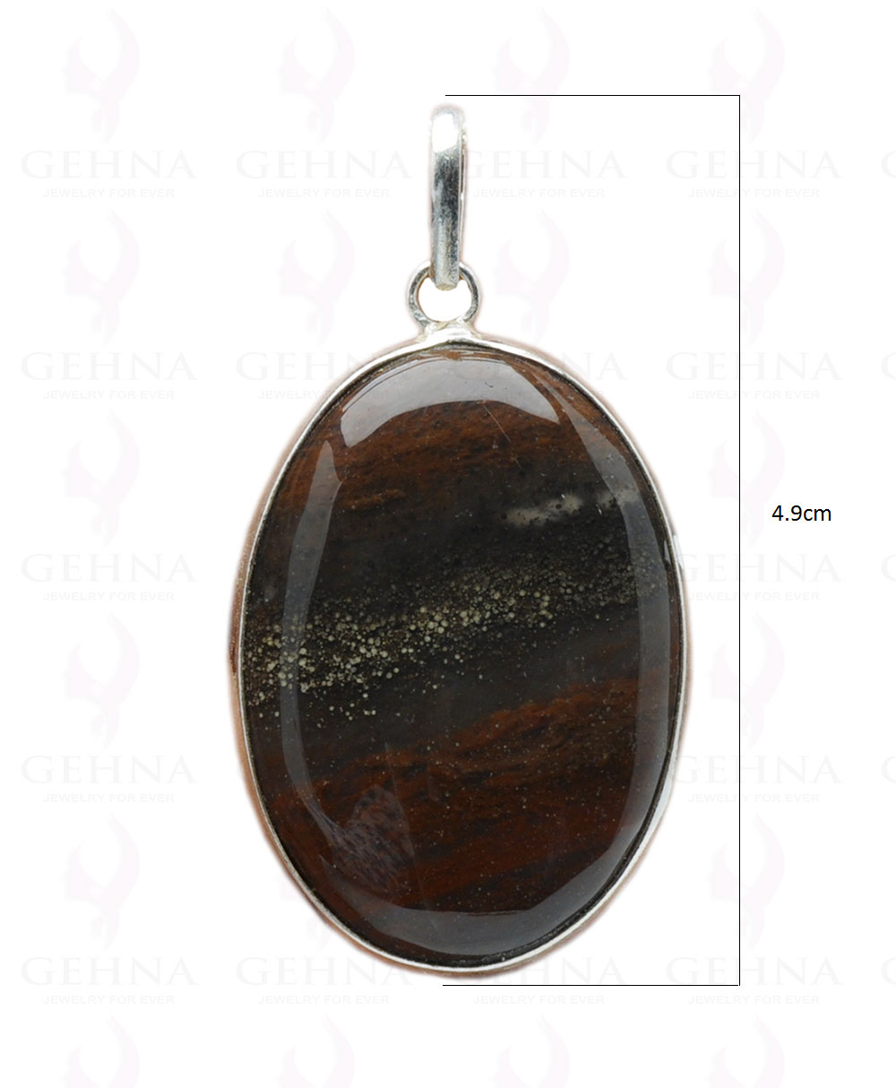 Iron Tiger’S Eye Gemstone Studded Pendant In.925 Silver Overlay GP4161
