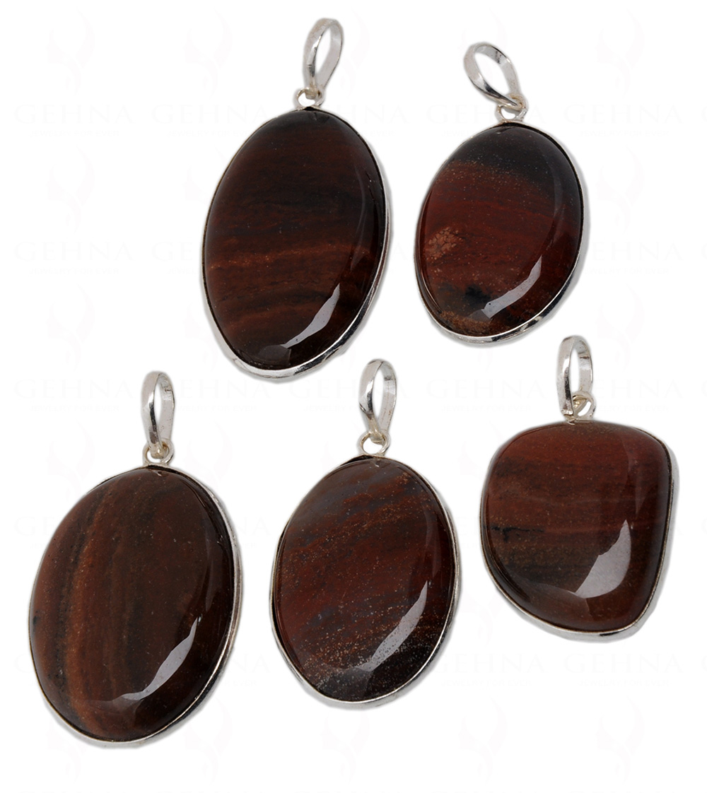 5 Pieces Iron Tiger’S Eye Gemstone Studded Pendant GP4165