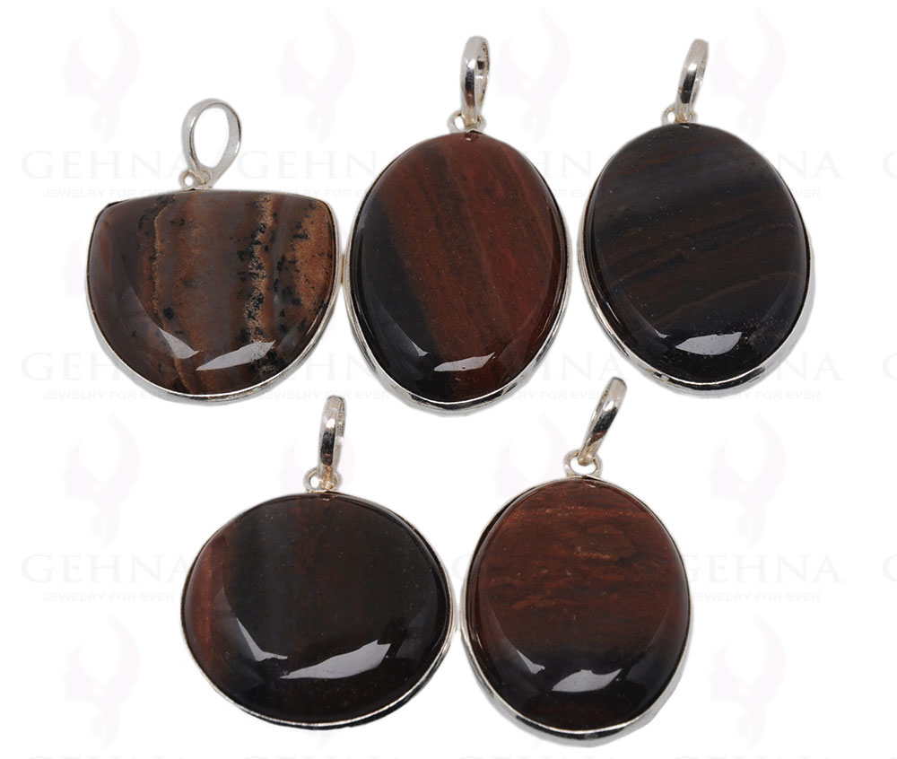 5 Pieces Iron Tiger’S Eye Gemstone Studded Pendant GP4167