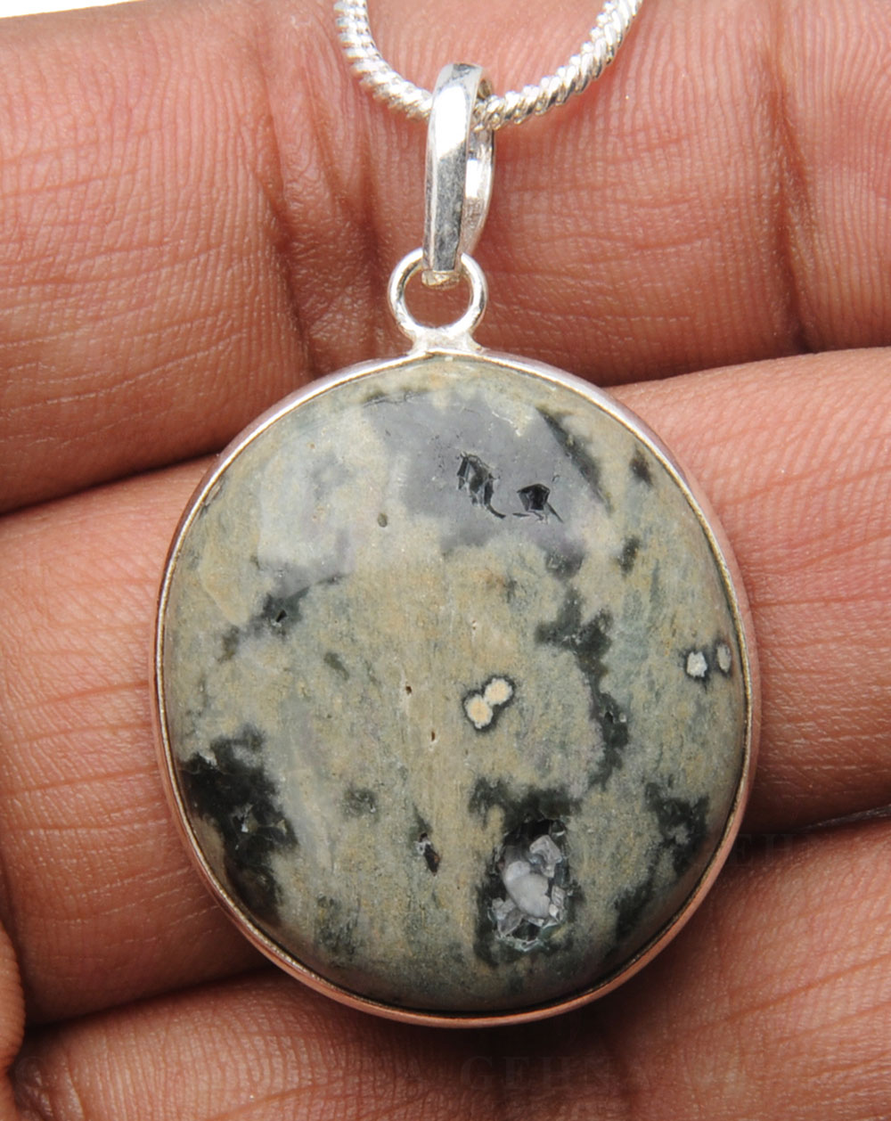 Jasper Gemstone Studded Pendant In.925 Silver Overlay GP4172