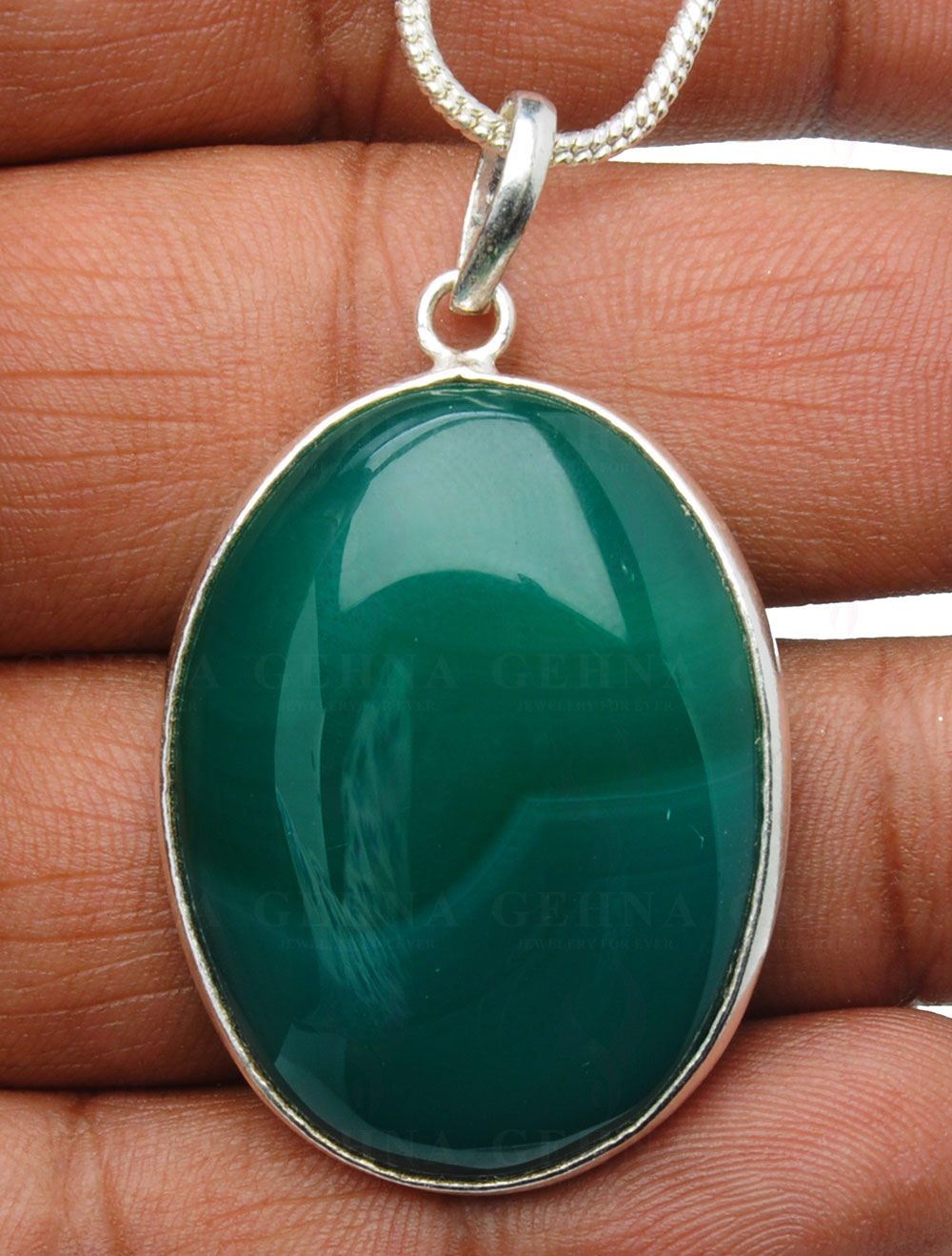 Green Onyx Gemstone Studded Pendant In.925 Silver Overlay GP4176