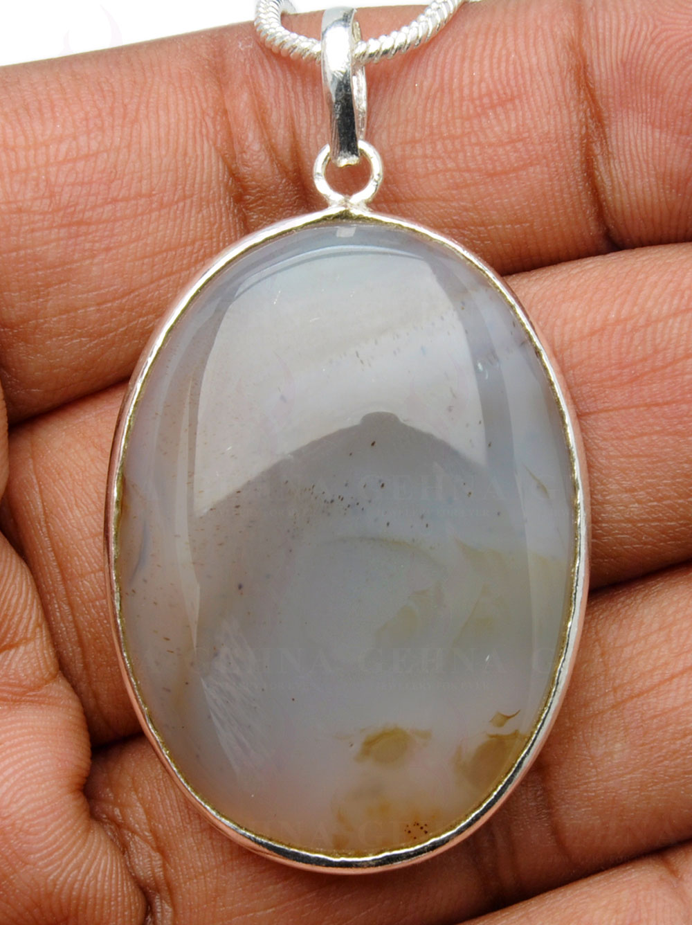Banded Agate Gemstone Studded Pendant In.925 Silver Overlay GP4177