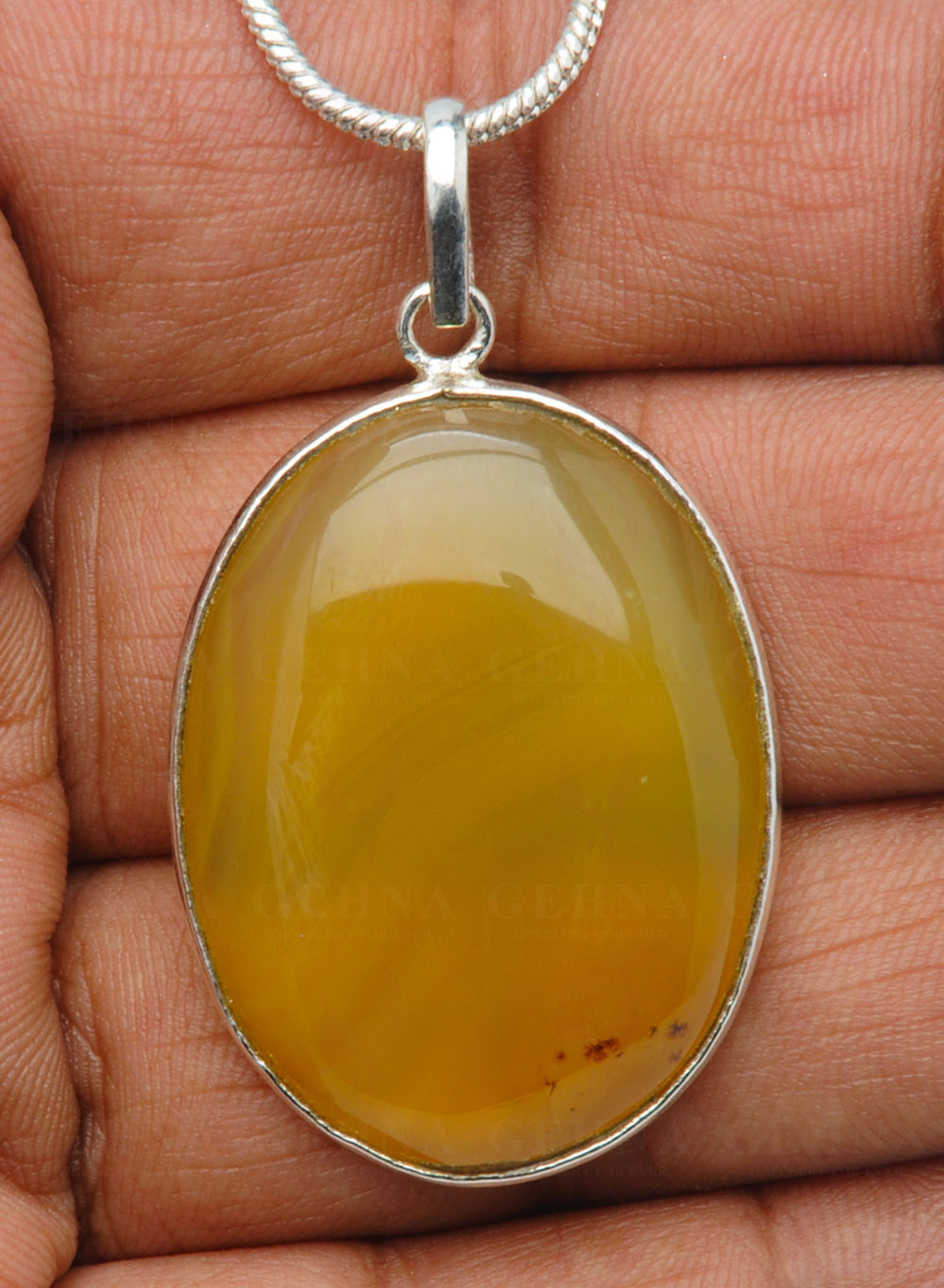 Yellow Onyx Gemstone Studded Pendant In.925 Silver Overlay GP4179