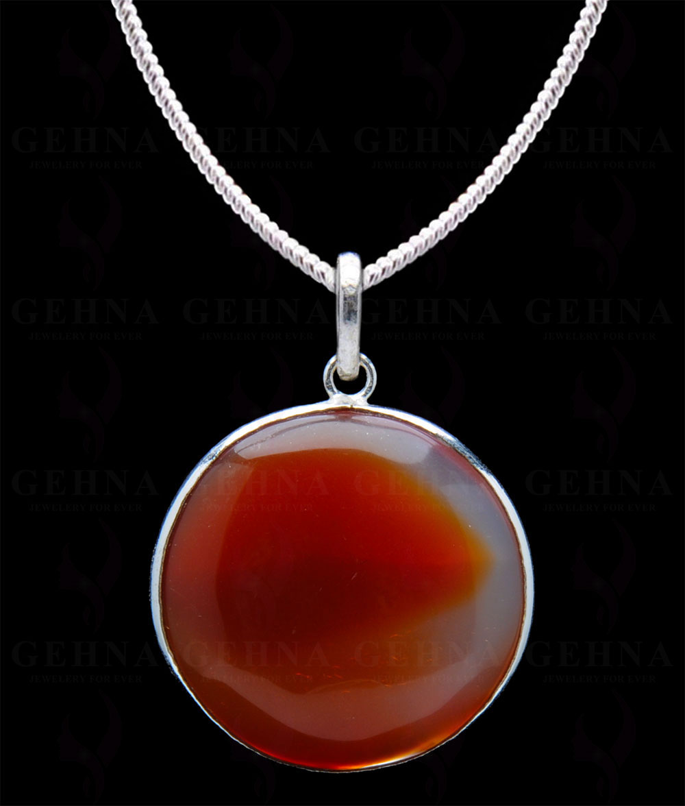 Carnelian Gemstone Studded Pendant In.925 Silver Overlay GP4191