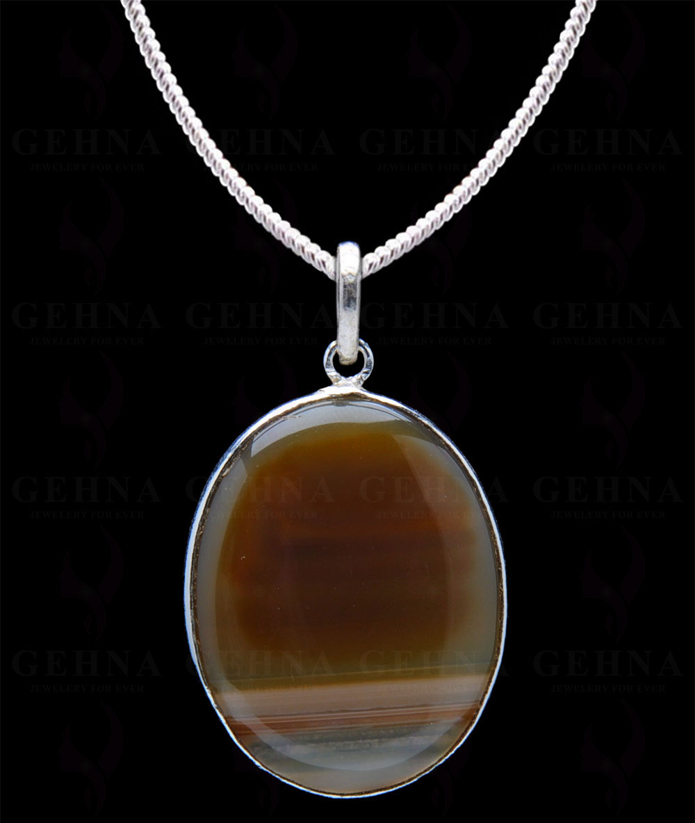 Yellow Banded Agate Gemstone Studded Pendant In.925 Silver Overlay GP4192