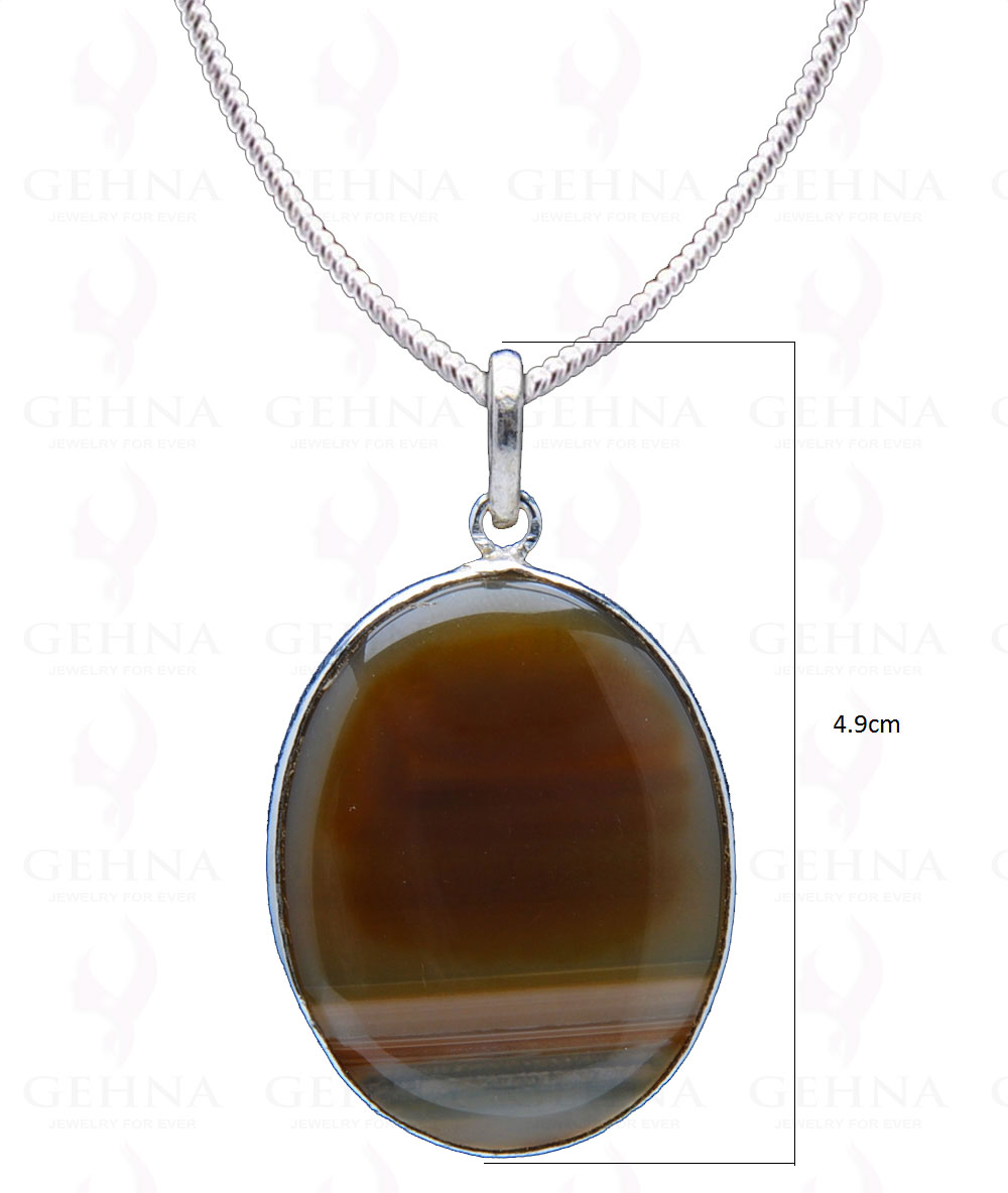 Yellow Banded Agate Gemstone Studded Pendant In.925 Silver Overlay GP4192