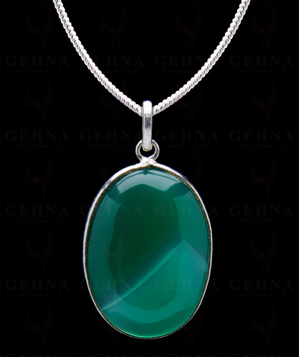 Green Onyx Gemstone Studded Pendant In.925 Silver Overlay GP4193