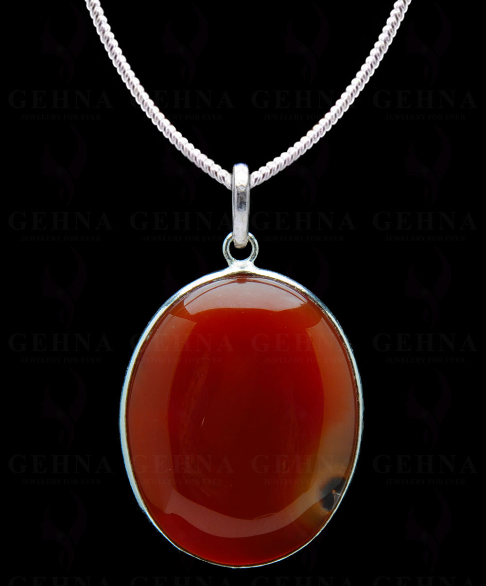 Carnelian Gemstone Studded Pendant In.925 Silver Overlay GP4194
