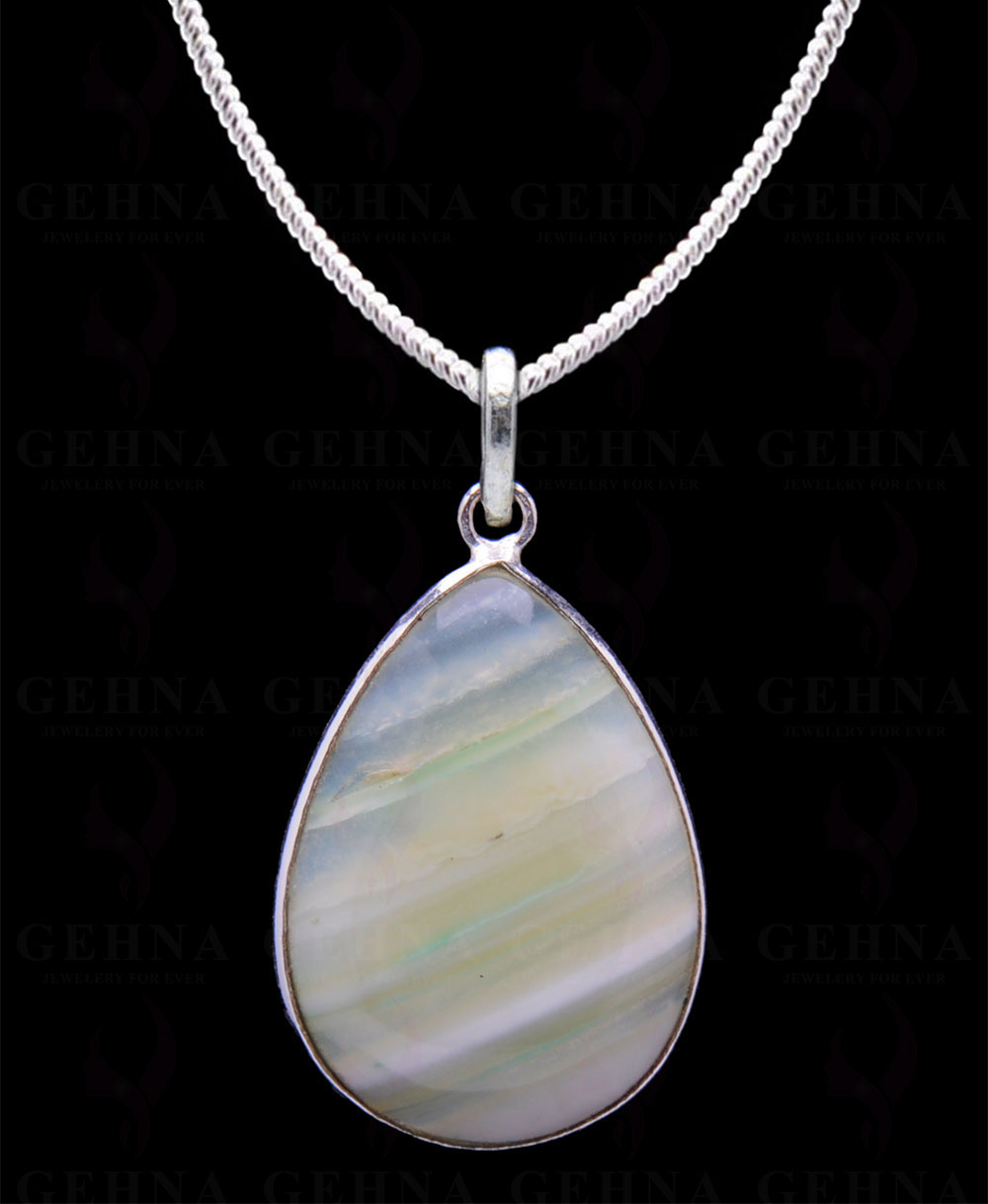 Green Banded Agate Gemstone Studded Pendant In.925 Silver Overlay GP4195