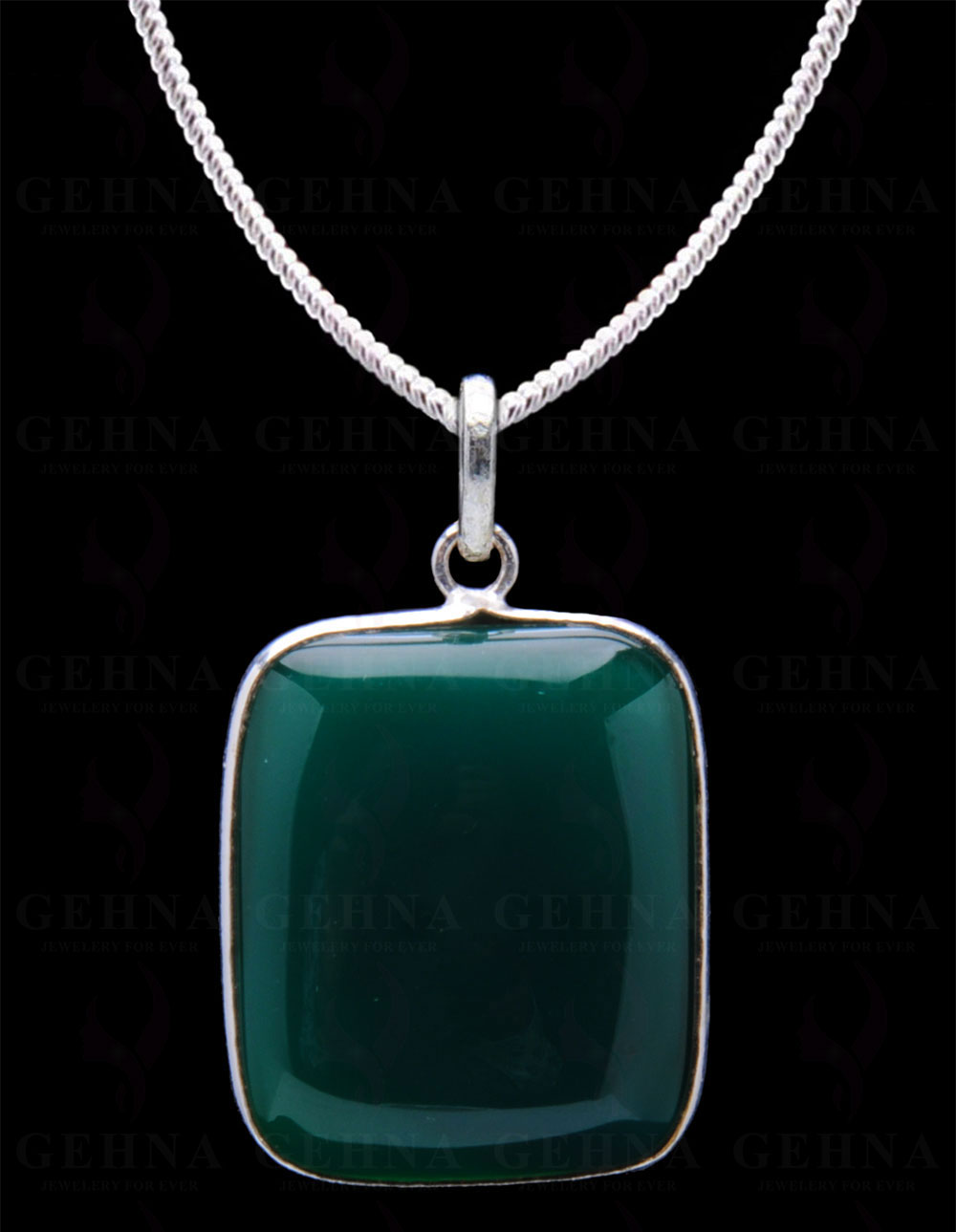 Green Onyx Gemstone Studded Pendant In.925 Silver Overlay GP4196