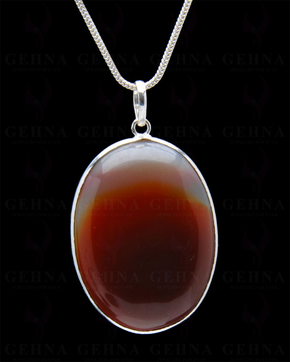 Orange Onyx Gemstone Studded Pendant In.925 Silver Overlay GP4205