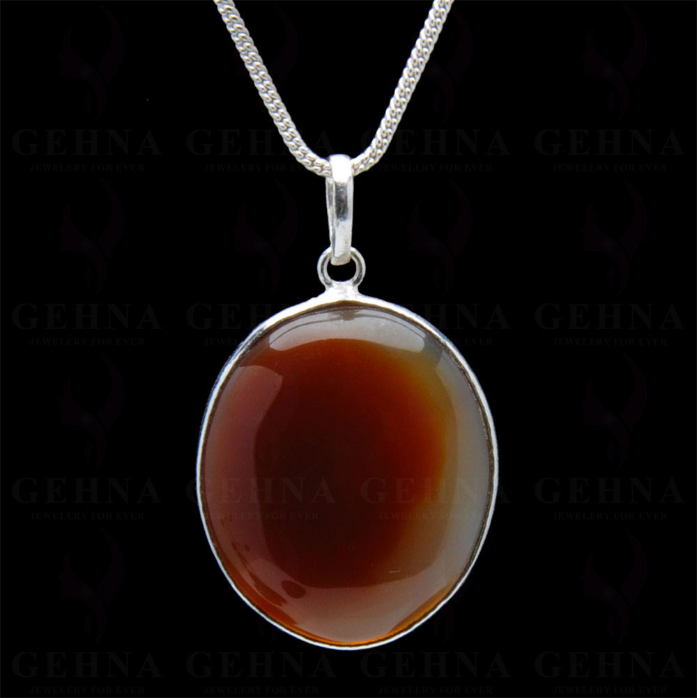 Carnelian Gemstone Studded Pendant In.925 Silver Overlay GP4207