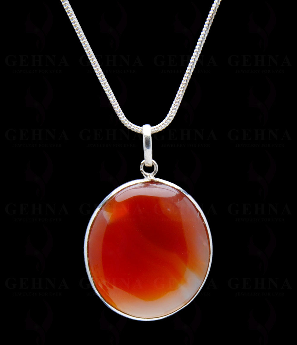 Carnelian Gemstone Studded Pendant In.925 Silver Overlay GP4210