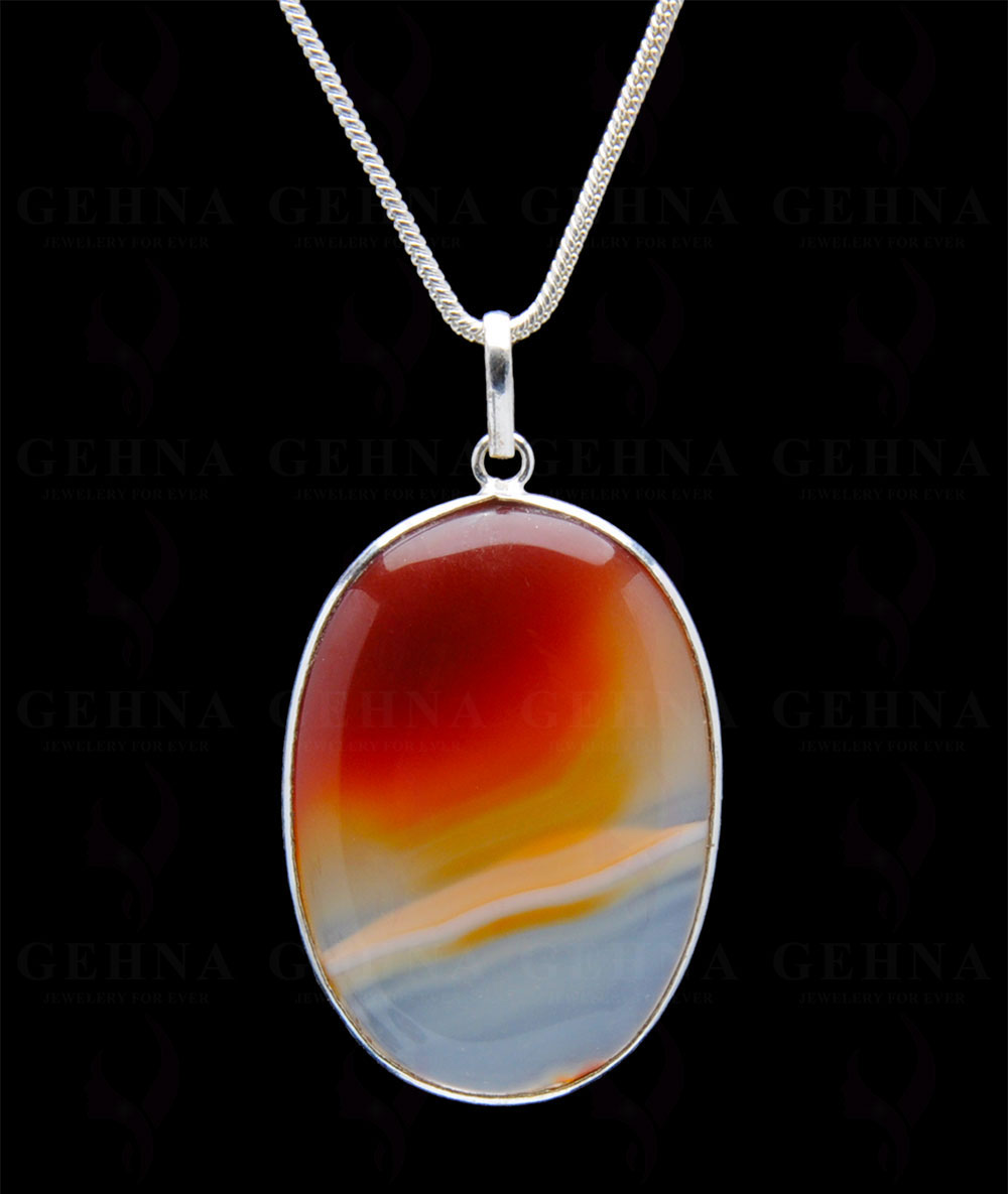 Orange Onyx Gemstone Studded Pendant In.925 Silver Overlay GP4214