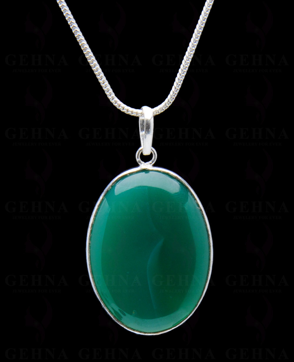 Green Onyx Gemstone Studded Pendant In.925 Silver Overlay GP4215