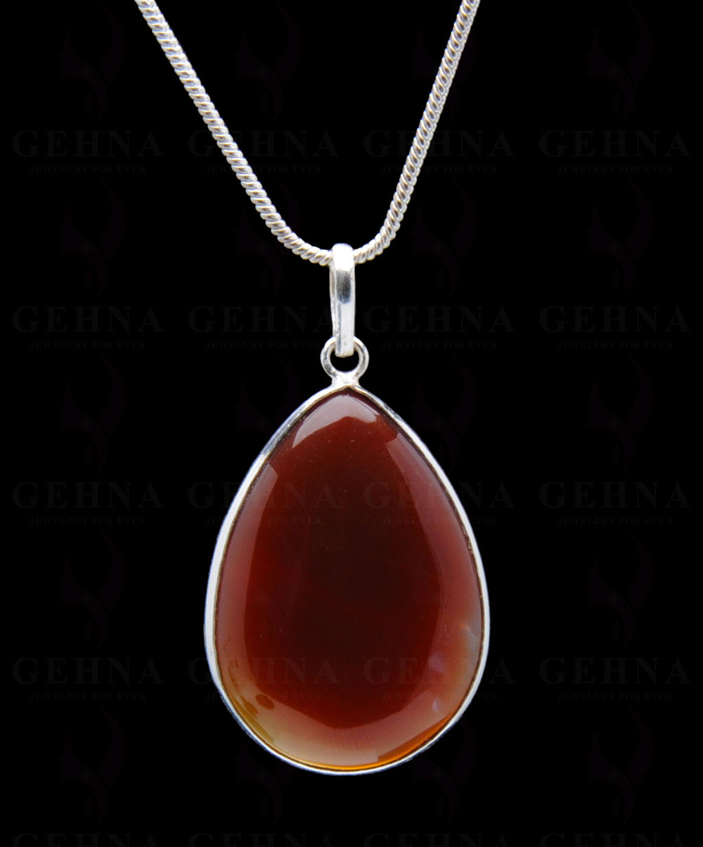 Carnelian Gemstone Studded Pendant In.925 Silver Overlay GP4227