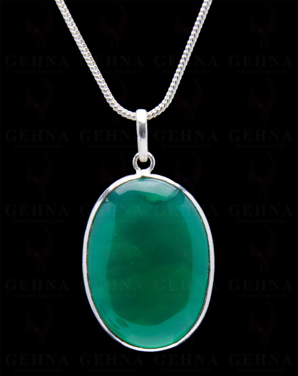 Green Onyx Gemstone Studded Pendant In.925 Silver Overlay GP4228