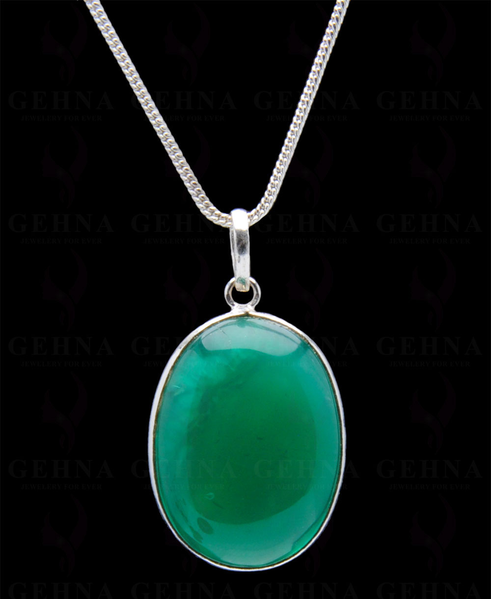 Green Onyx Gemstone Studded Pendant In.925 Silver Overlay GP4235