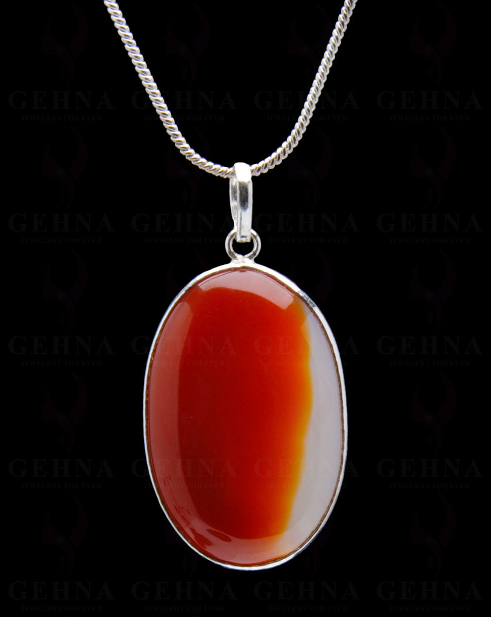 Orange Onyx Gemstone Studded Pendant In.925 Silver Overlay GP4237