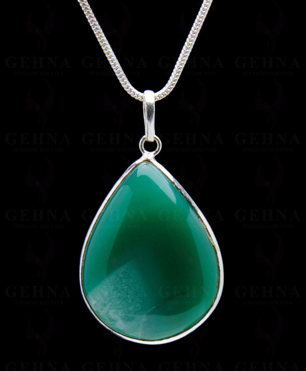 Green Onyx Gemstone Studded Pendant In.925 Silver Overlay GP4238