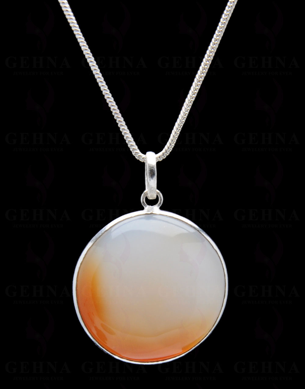 Orange Onyx Gemstone Studded Pendant In.925 Silver Overlay GP4241