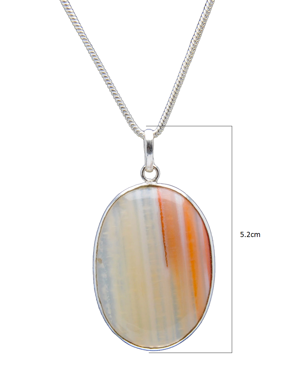 Orange Banded Agate Gemstone Studded Pendant In.925 Silver Overlay GP4243