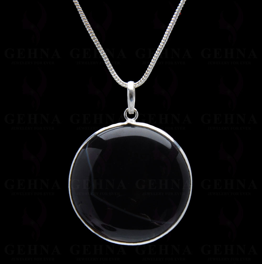 Black Banded Agate Gemstone Studded Pendant In.925 Silver Overlay GP4246