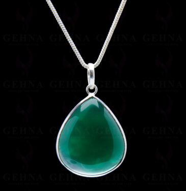 Green Onyx Gemstone Studded Pendant In.925 Silver Overlay GP4247