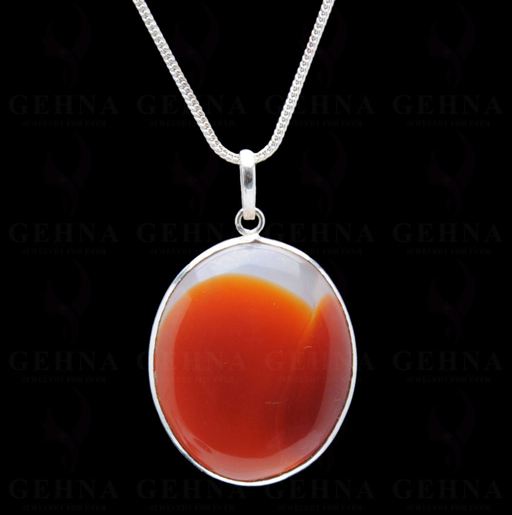 Orange Onyx Gemstone Studded Pendant In.925 Silver Overlay GP4248