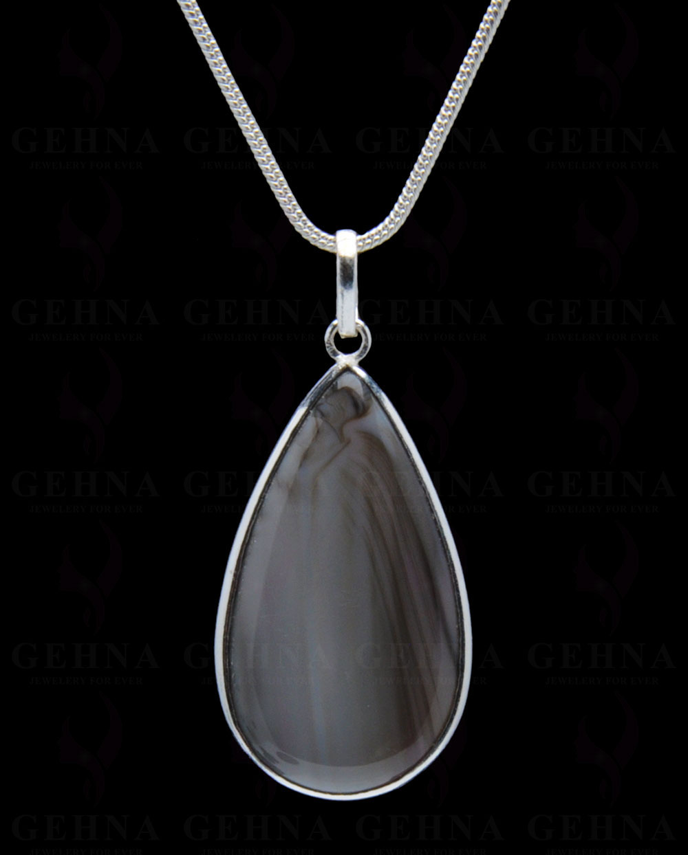 Banded Agate Gemstone Studded Pendant In.925 Silver Overlay GP4250
