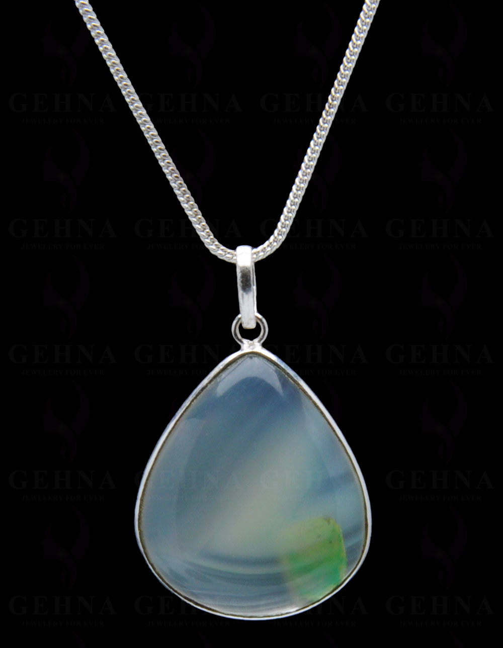 Banded Agate Gemstone Studded Pendant In.925 Silver Overlay GP4253