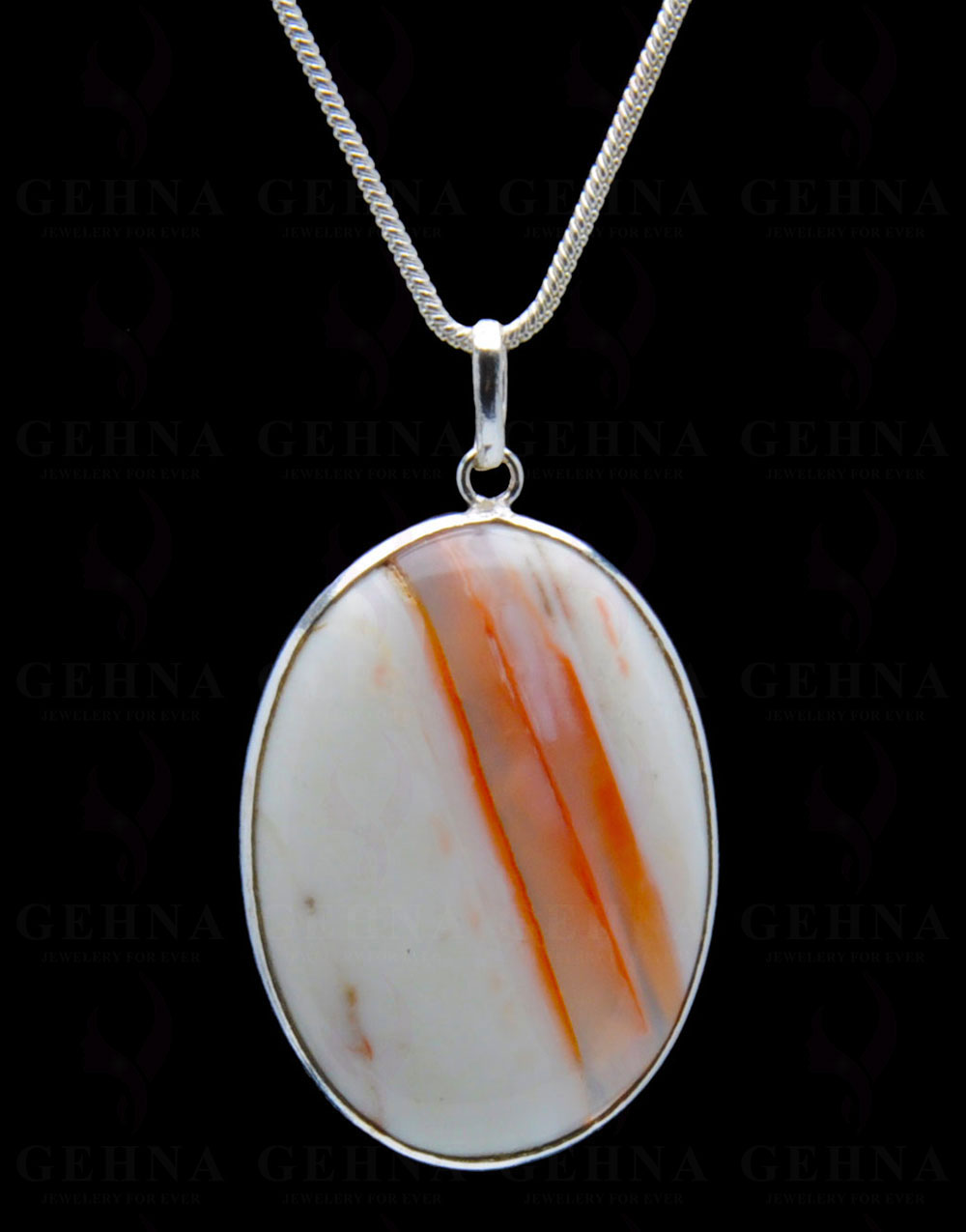 Orange Banded Agate Gemstone Studded Pendant In.925 Silver Overlay GP4262