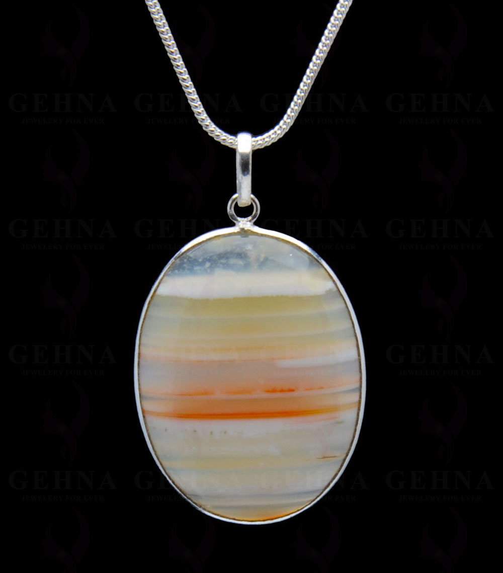 Banded Agate Gemstone Studded Pendant In.925 Silver Overlay GP4265