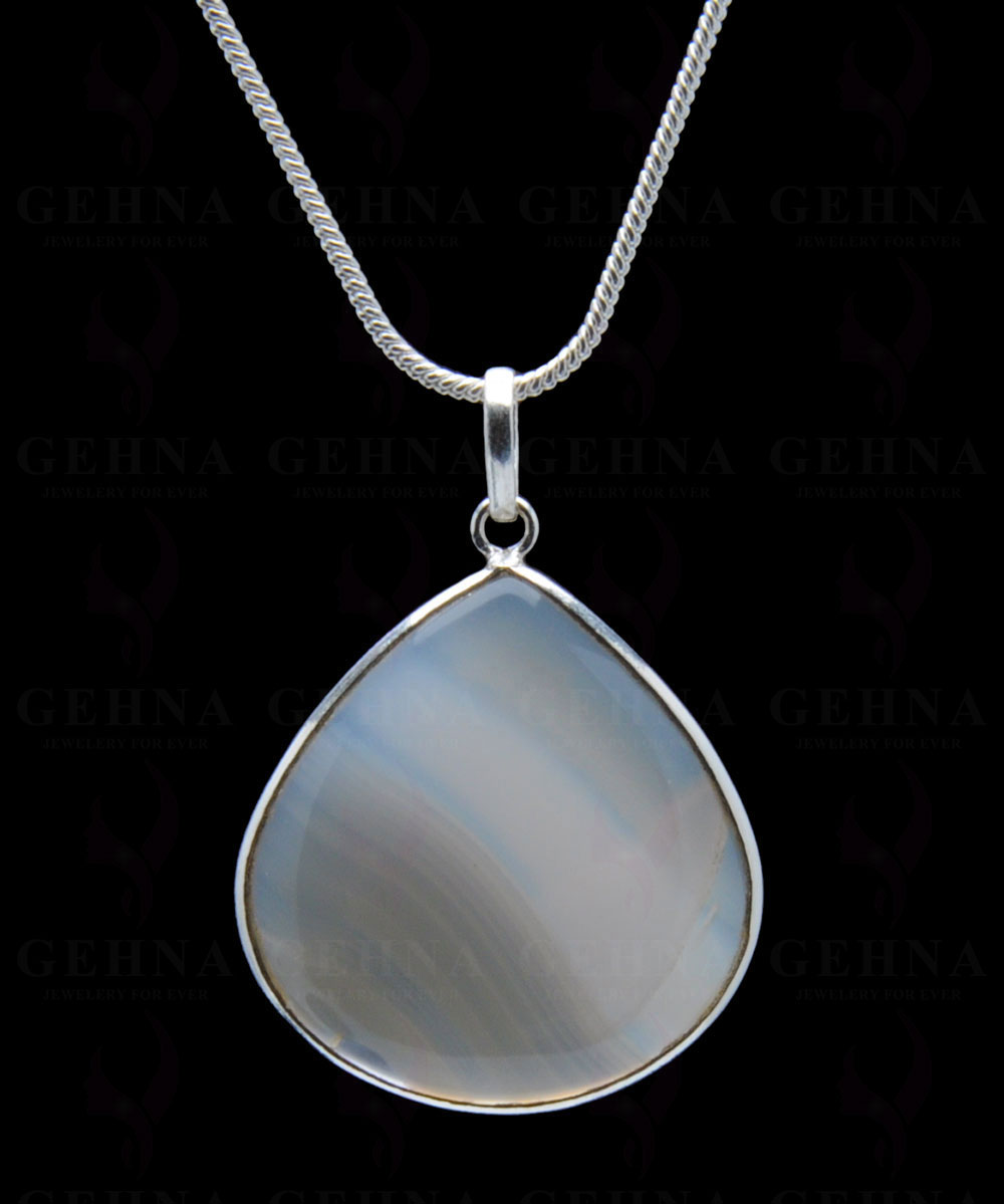 Banded Agate Gemstone Studded Pendant In.925 Silver Overlay GP4267