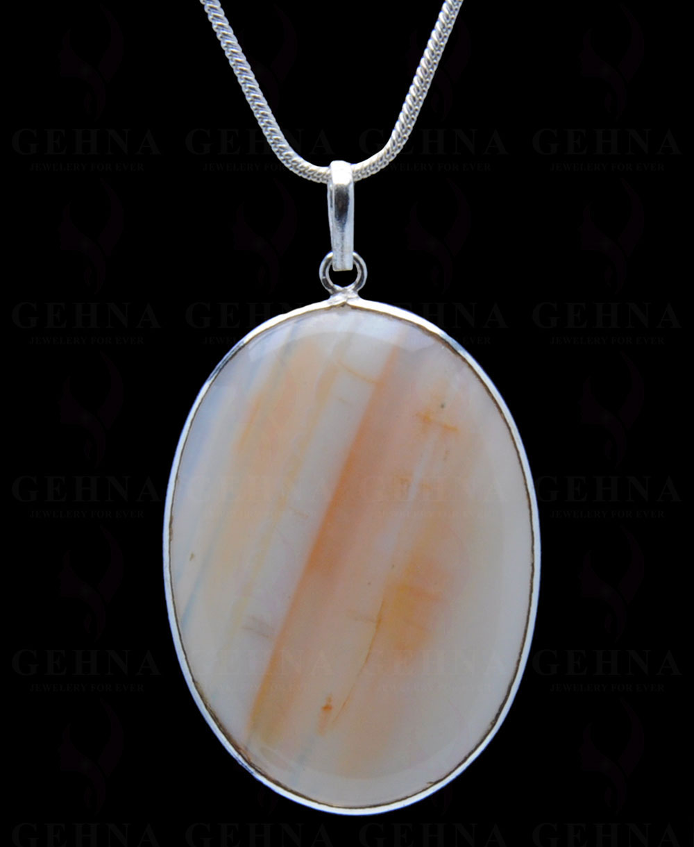Orange Banded Agate Gemstone Studded Pendant In.925 Silver Overlay GP4274