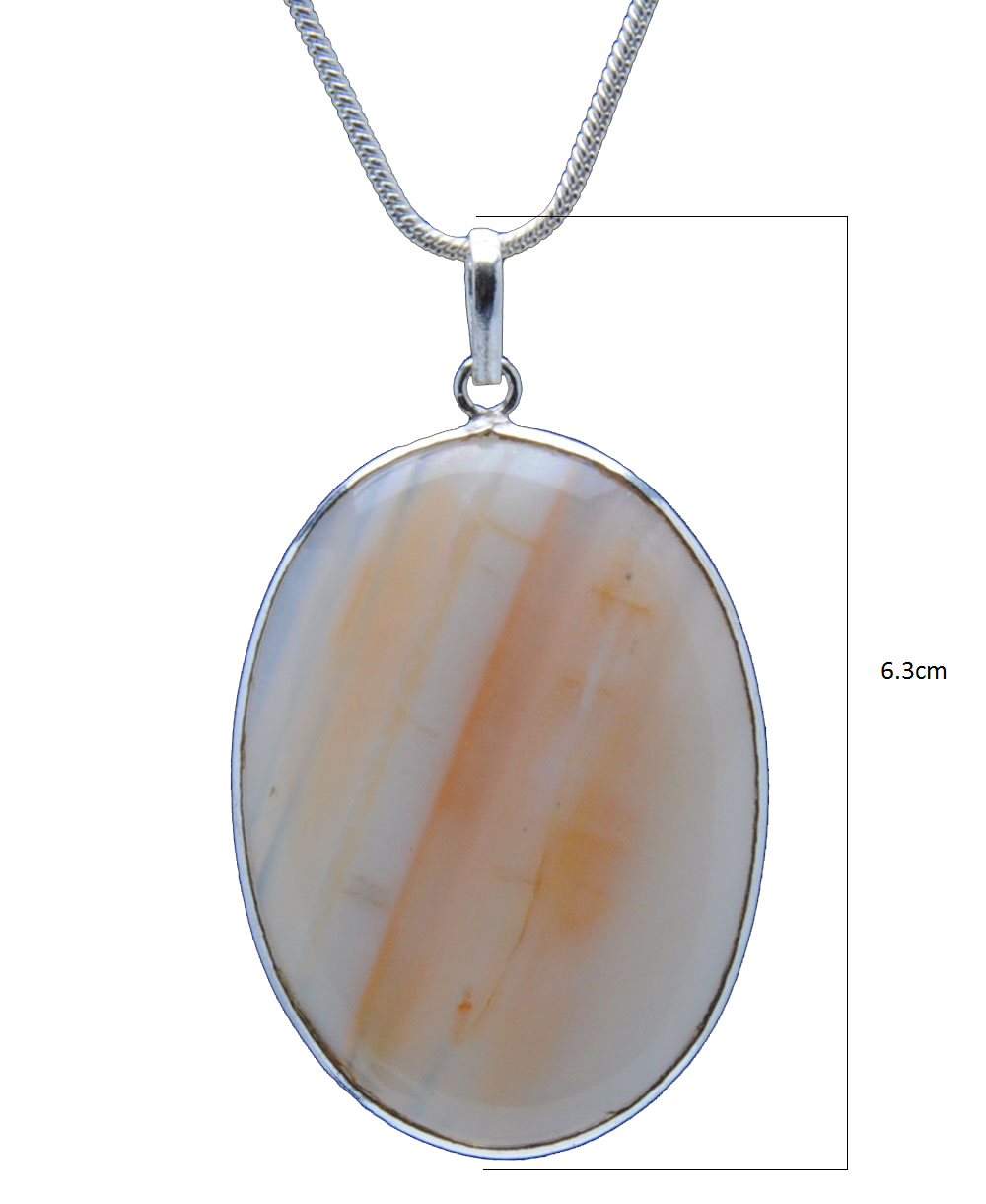 Orange Banded Agate Gemstone Studded Pendant In.925 Silver Overlay GP4274