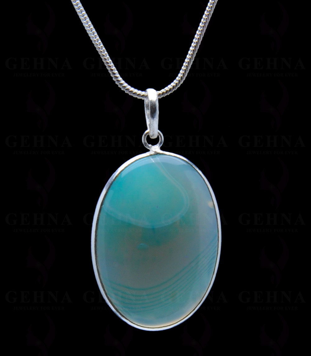 Banded Agate Gemstone Studded Pendant In.925 Silver Overlay GP4275