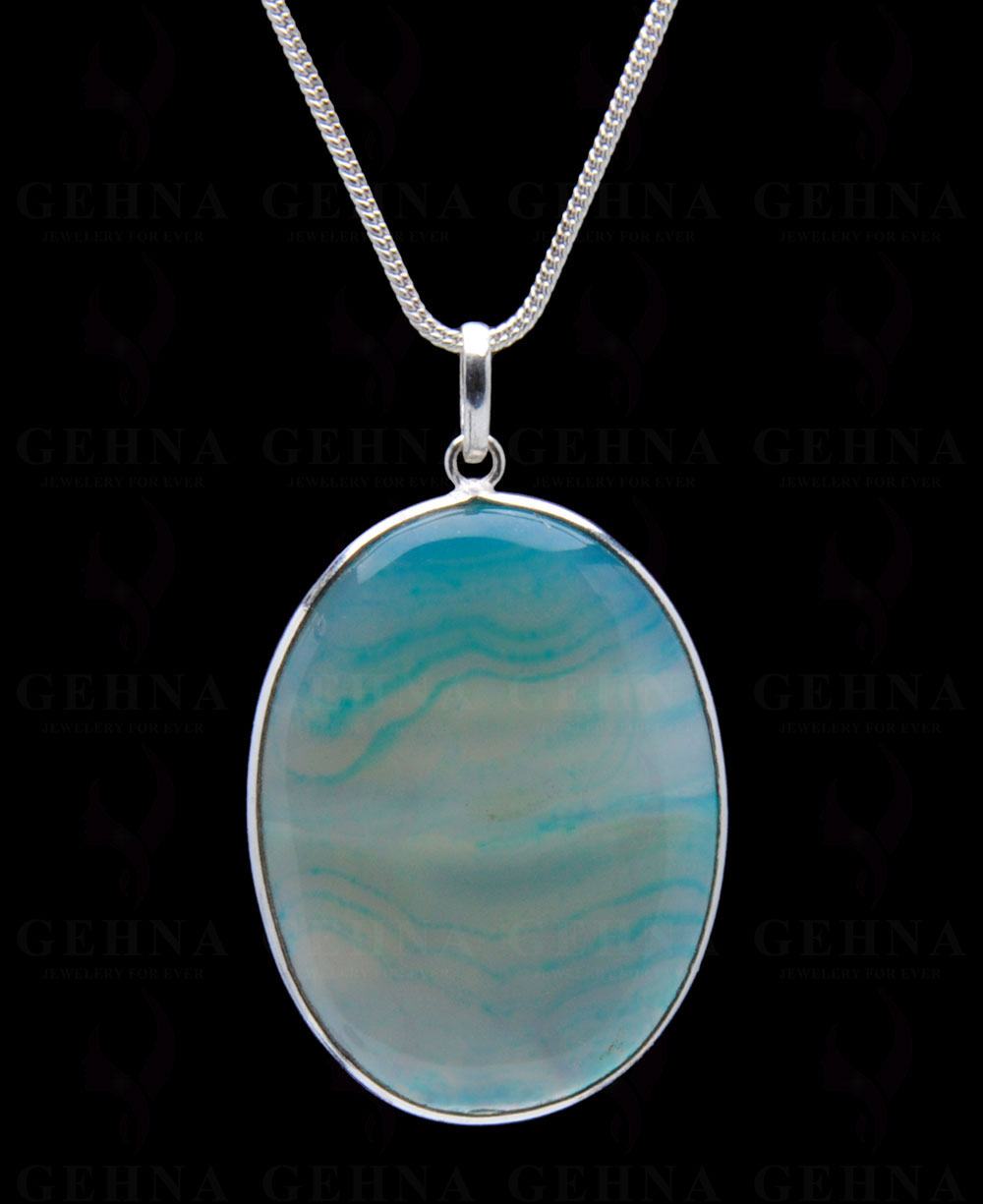 Black Banded Agate Gemstone Studded Pendant In.925 Silver Overlay GP4279