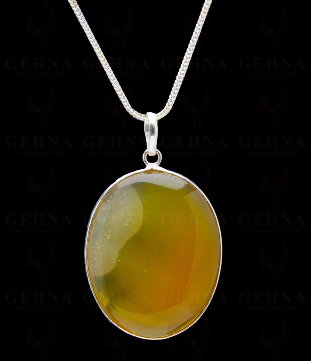 Yellow Onyx Gemstone Studded Pendant In.925 Silver Overlay GP4280