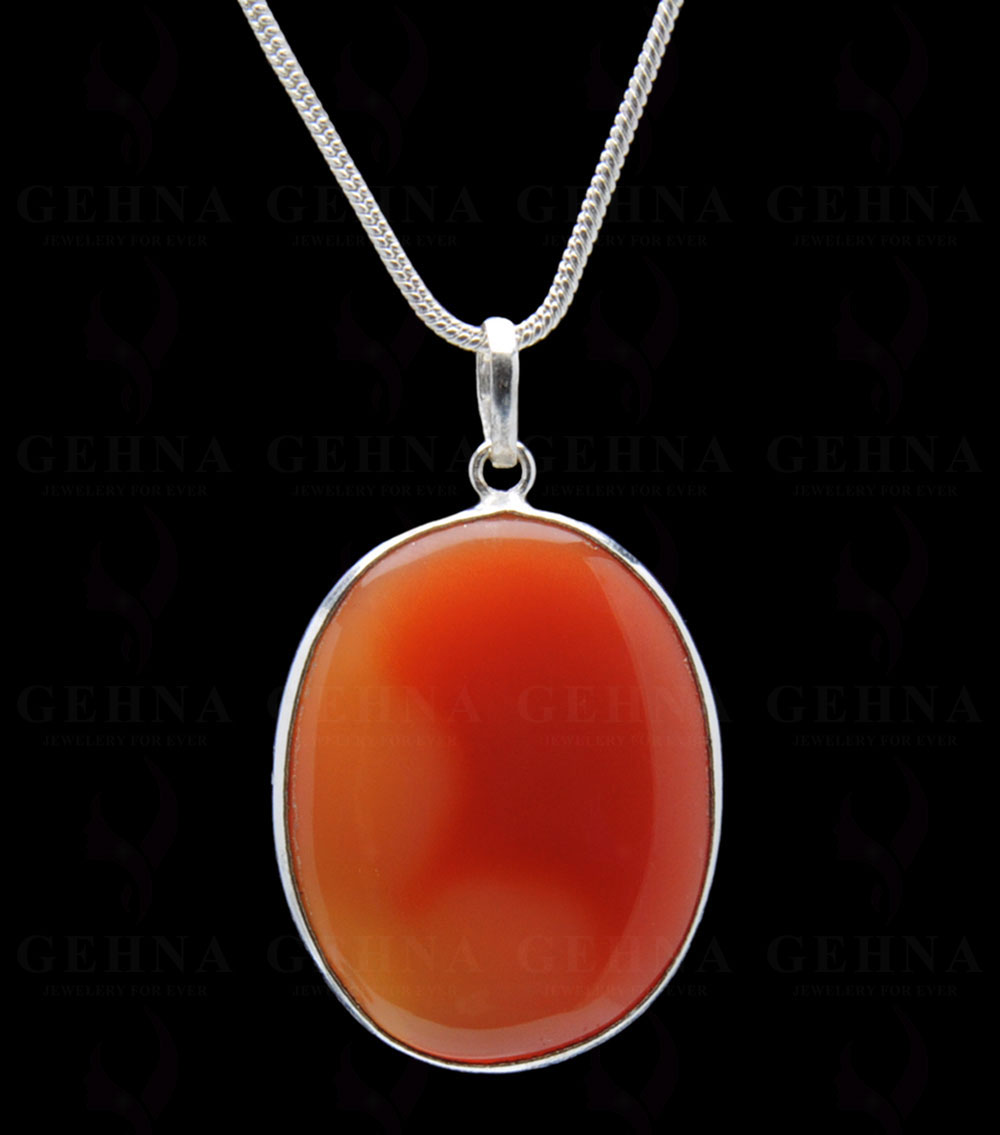 Carnelian Gemstone Studded Pendant In.925 Silver Overlay GP4281