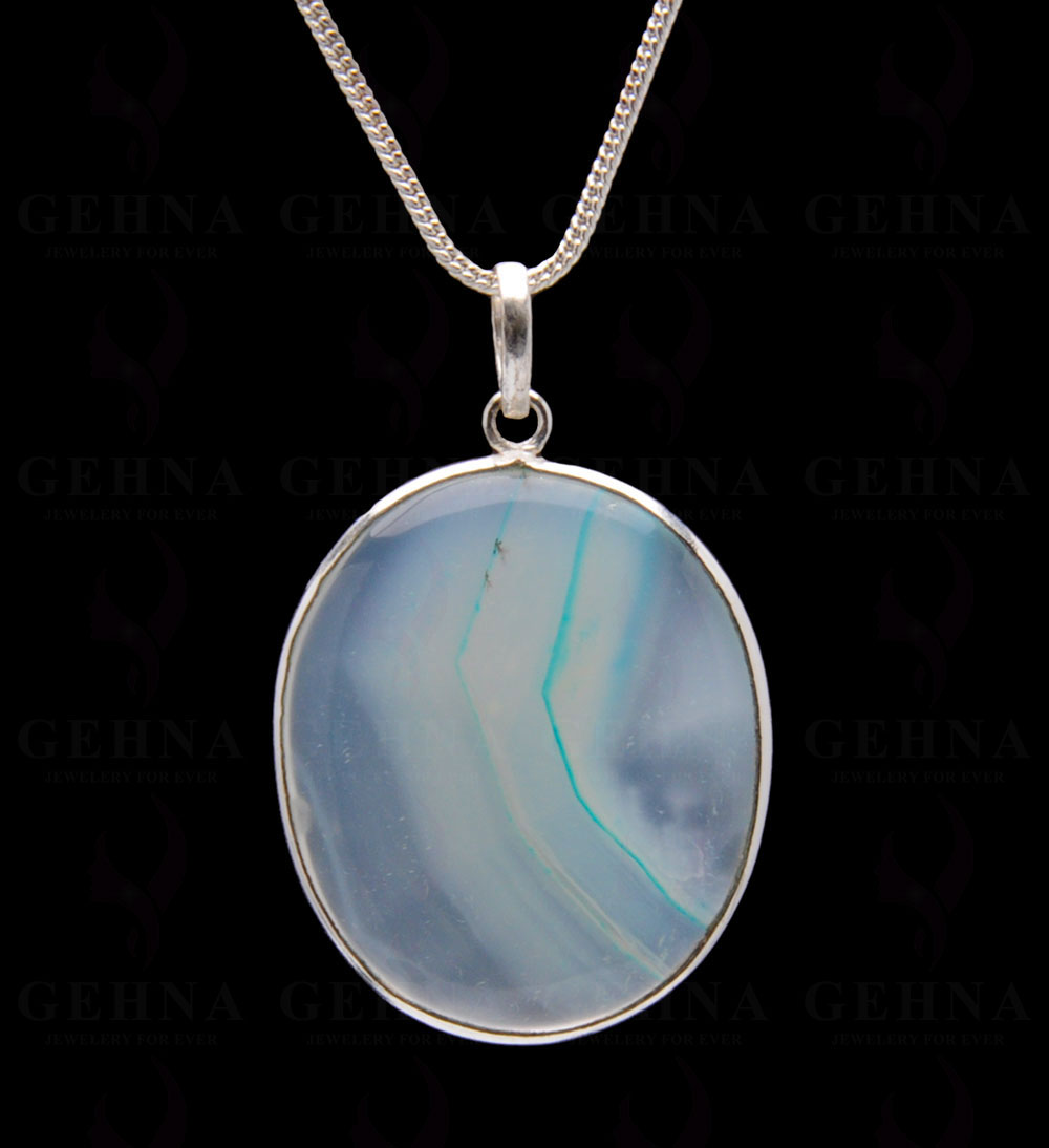 Banded Agate Gemstone Studded Pendant In.925 Silver Overlay GP4282