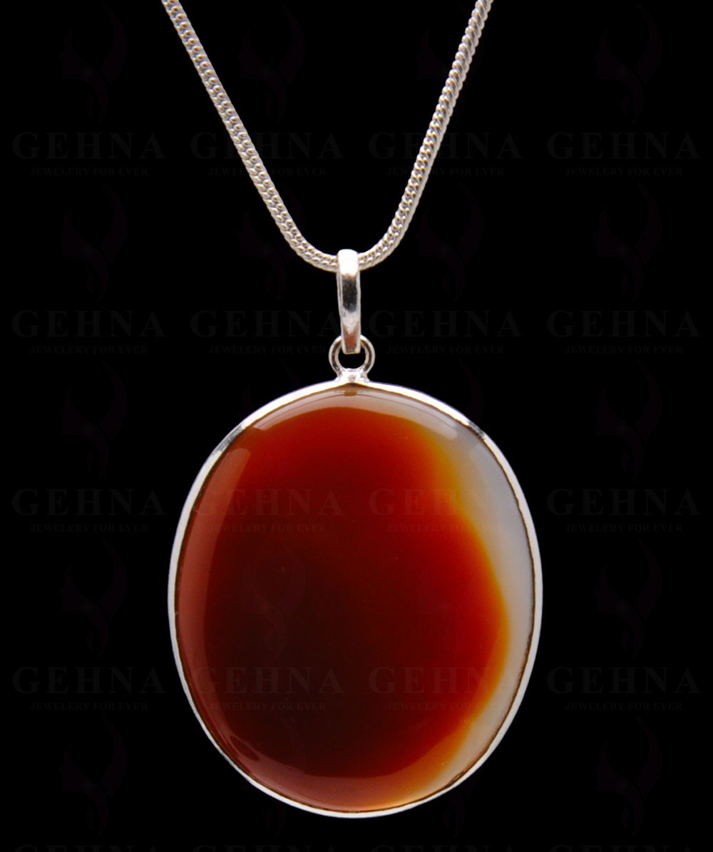 Orange Onyx Gemstone Studded Pendant In.925 Silver Overlay GP4285